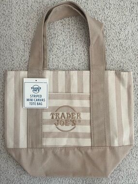 Trader Joe's Beige Striped Canvas Tote Bag nwt